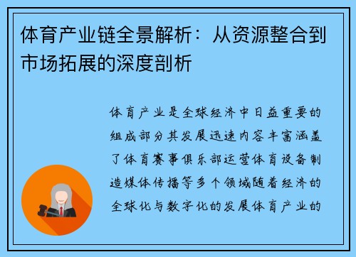 体育产业链全景解析：从资源整合到市场拓展的深度剖析